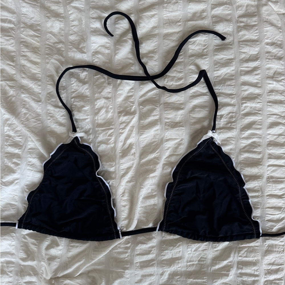 Princess Polly Black Triangle Bikini Top with White Trim